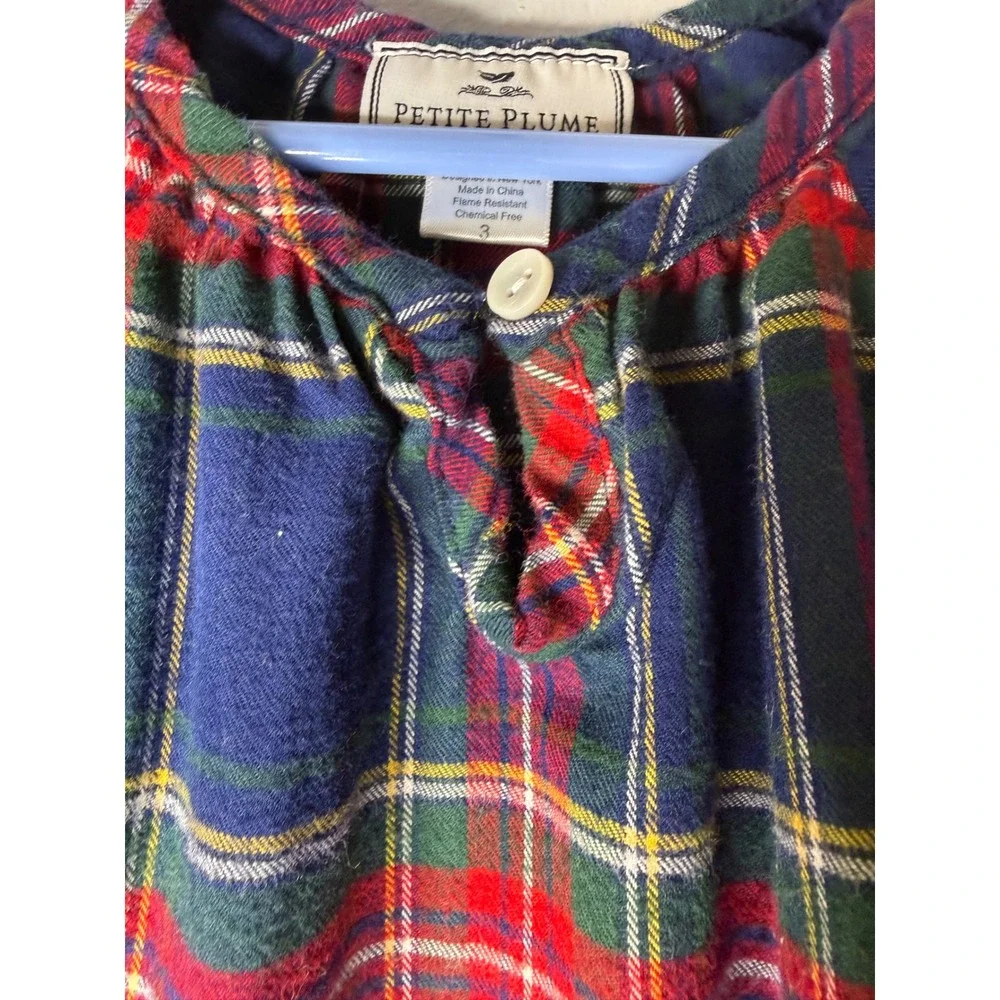 Petite Plume Kids Red Stewart Tartan Plaid Nightgown Long Sleeve Size 3 Pajamas